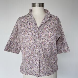 Vtg 60s LADY ARROW Floral Button Up Cotton Shirt / Sz 16 / Retro Cottagecore